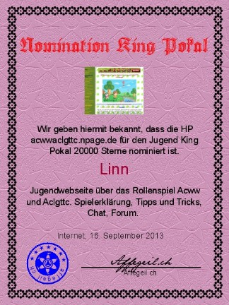 King Award Nominationsurkunde Jugend