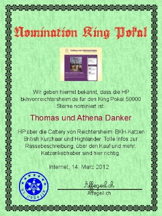 King Award Nominationsurkunde BKH von Reichertsheim