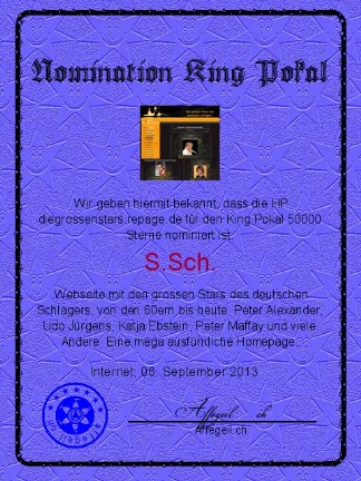 King Award Nominationsurkunde Die grossen Stars