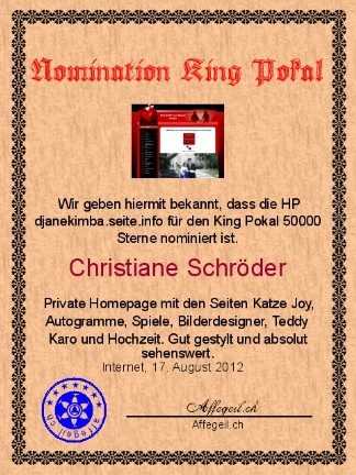 King Award Nominationsurkunde Djanekimba