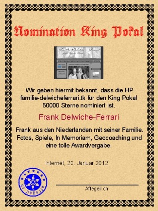 King Award Nominationsurkunde Familie-Delwicheferrari
