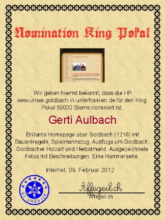 King Award Nominationsurkunde Unser-Goldbach-in-Unterfranken