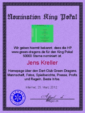 King Award Nominationsurkunde Green-Dragons