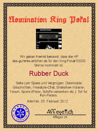 King Award Nominationsurkunde Das-Gummie-Entchen
