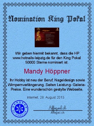 King Award Nominationsurkunde Hotnails Leipzig
