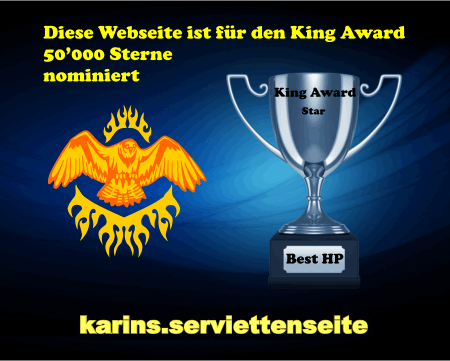 King Award Nominationsschild Karins Serviettenseite