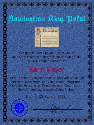 King Award Nominationsurkunde Karins Serviettenseite