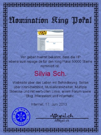 King Award Nominationsurkunde Lebensraum