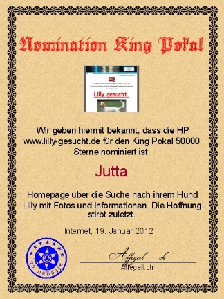 King Award Nominationsurkunde Lilly-gesucht