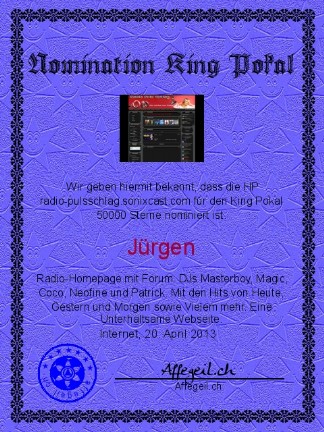 King Award Nominationsurkunde Radio Pulsschlag