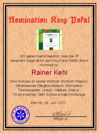 King Award Nominationsurkunde Rainer Kehl