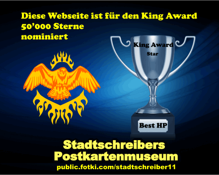King Award Nominationsschild Stadtschreibers Postkartenmuseum
