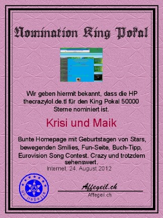 King Award Nominationsurkunde The Crazy Lol