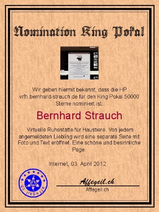 King Award Nominationsurkunde VRFH Bernhard Strauch