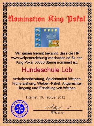 King Award Nominationsurkunde Welpenerziehung-Wiesbaden
