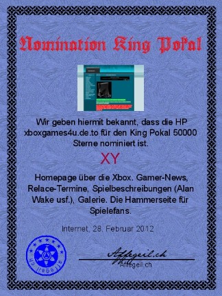 King Award Nominationsurkunde Xbosgames4u